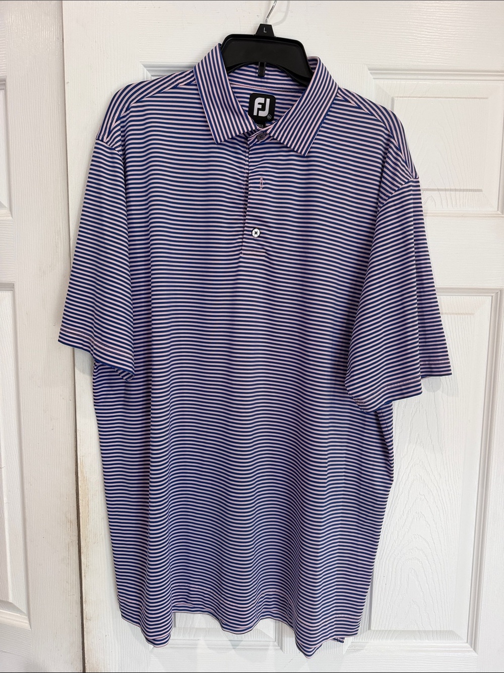 FootJoy Blue and Pink Striped Golf Polo - Picture 1 of 5